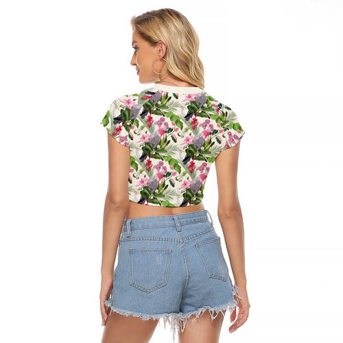 Aussie Pink Cockatoo Flowers Seamless Pattern Raglan Cropped T Shirt - Aussie Hoodie