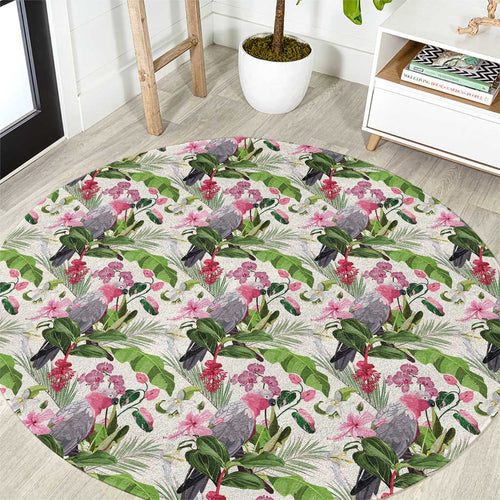 Aussie Pink Cockatoo Flowers Seamless Pattern Round Carpet - Aussie Hoodie