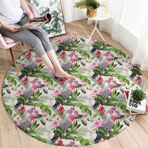 Aussie Pink Cockatoo Flowers Seamless Pattern Round Carpet - Aussie Hoodie