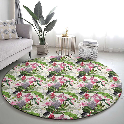 Aussie Pink Cockatoo Flowers Seamless Pattern Round Carpet - Aussie Hoodie
