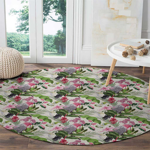 Aussie Pink Cockatoo Flowers Seamless Pattern Round Carpet - Aussie Hoodie