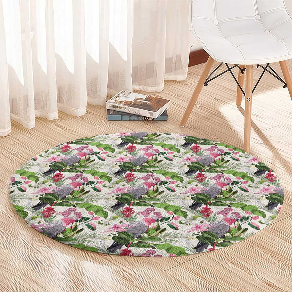 Aussie Pink Cockatoo Flowers Seamless Pattern Round Carpet - Aussie Hoodie