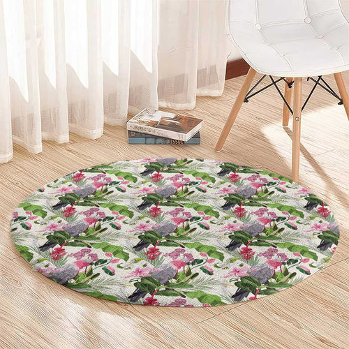 Aussie Pink Cockatoo Flowers Seamless Pattern Round Carpet - Aussie Hoodie