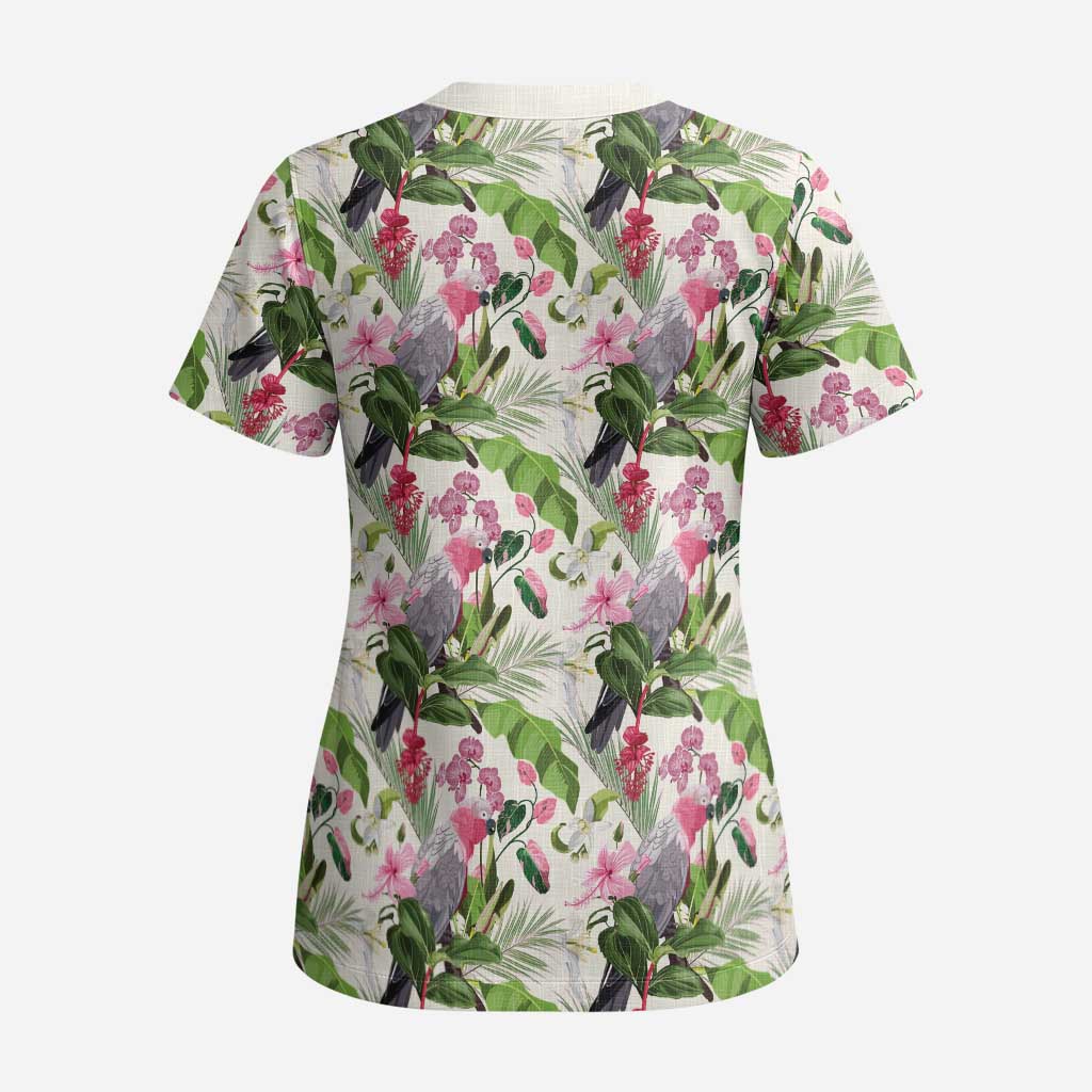 Aussie Pink Cockatoo Flowers Seamless Pattern Scrub Top - Aussie Hoodie