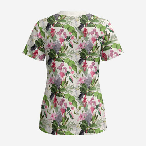 Aussie Pink Cockatoo Flowers Seamless Pattern Scrub Top - Aussie Hoodie