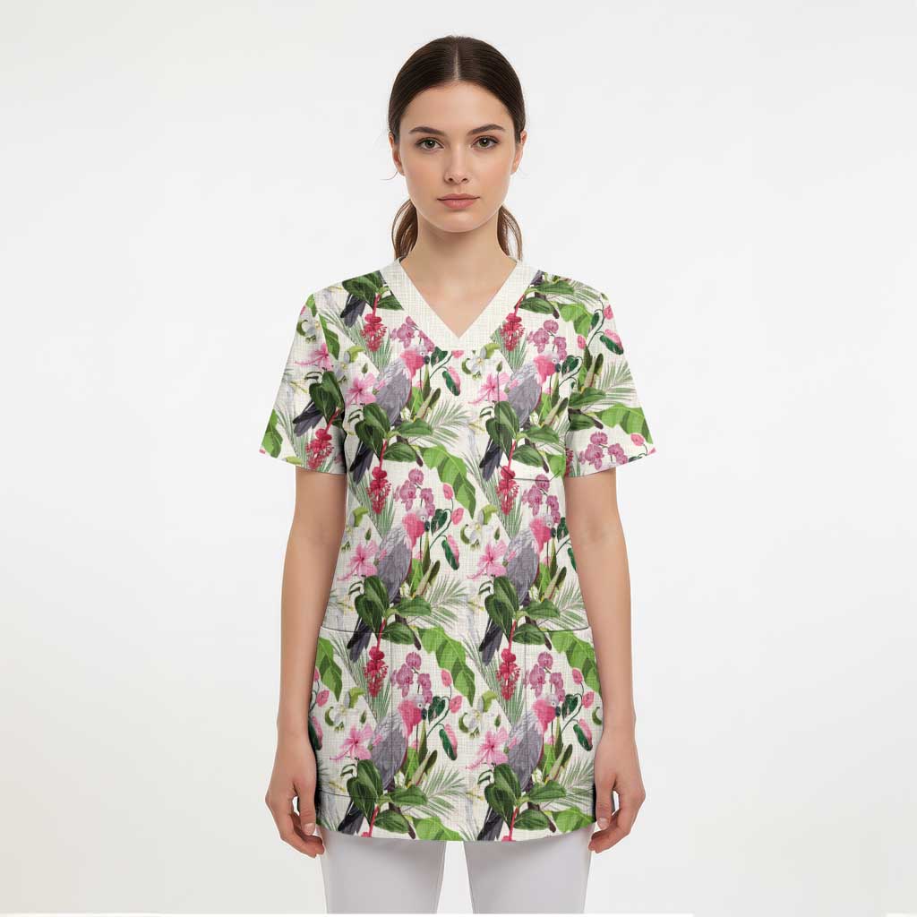 Aussie Pink Cockatoo Flowers Seamless Pattern Scrub Top - Aussie Hoodie