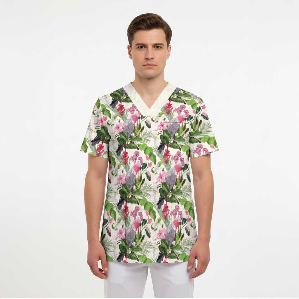 Aussie Pink Cockatoo Flowers Seamless Pattern Scrub Top - Aussie Hoodie