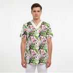 Aussie Pink Cockatoo Flowers Seamless Pattern Scrub Top - Aussie Hoodie