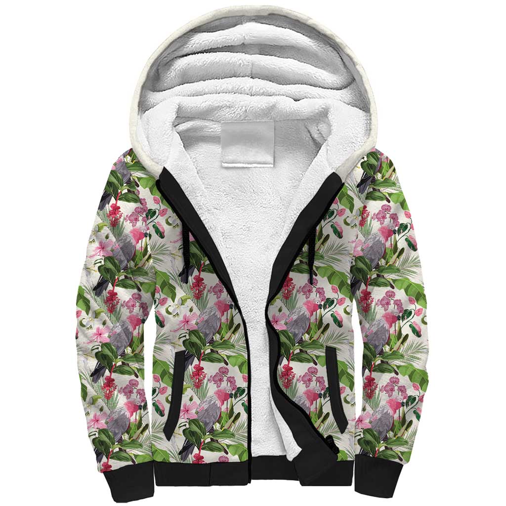 Aussie Pink Cockatoo Flowers Seamless Pattern Sherpa Hoodie - Aussie Hoodie