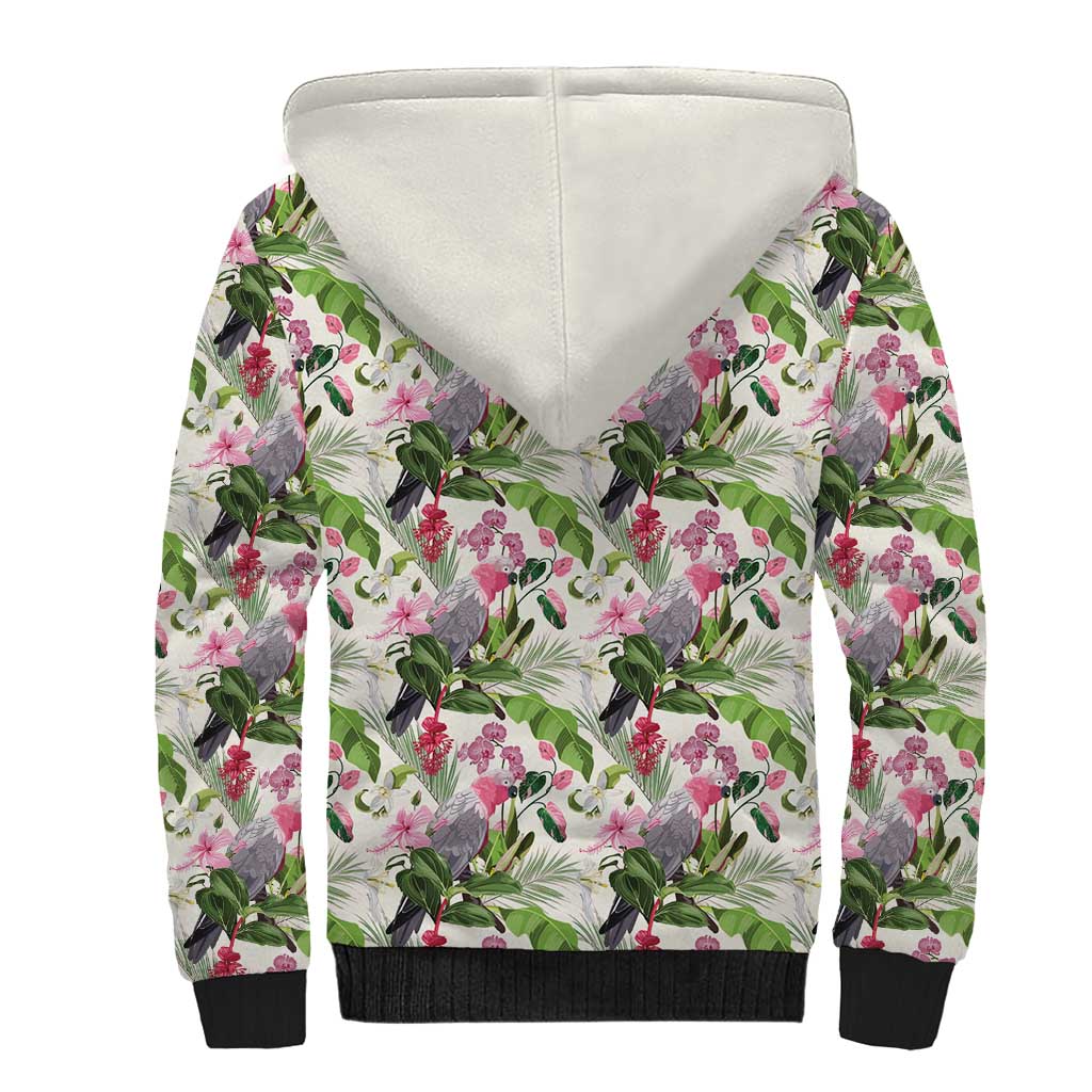 Aussie Pink Cockatoo Flowers Seamless Pattern Sherpa Hoodie - Aussie Hoodie