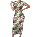 Aussie Pink Cockatoo Flowers Seamless Pattern Short Sleeve Bodycon Dress - Aussie Hoodie
