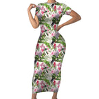 Aussie Pink Cockatoo Flowers Seamless Pattern Short Sleeve Bodycon Dress - Aussie Hoodie