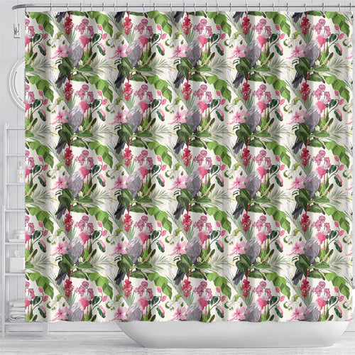 Aussie Pink Cockatoo Flowers Seamless Pattern Shower Curtain - Aussie Hoodie