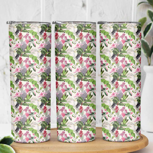 Aussie Pink Cockatoo Flowers Seamless Pattern Skinny Tumbler - Aussie Hoodie