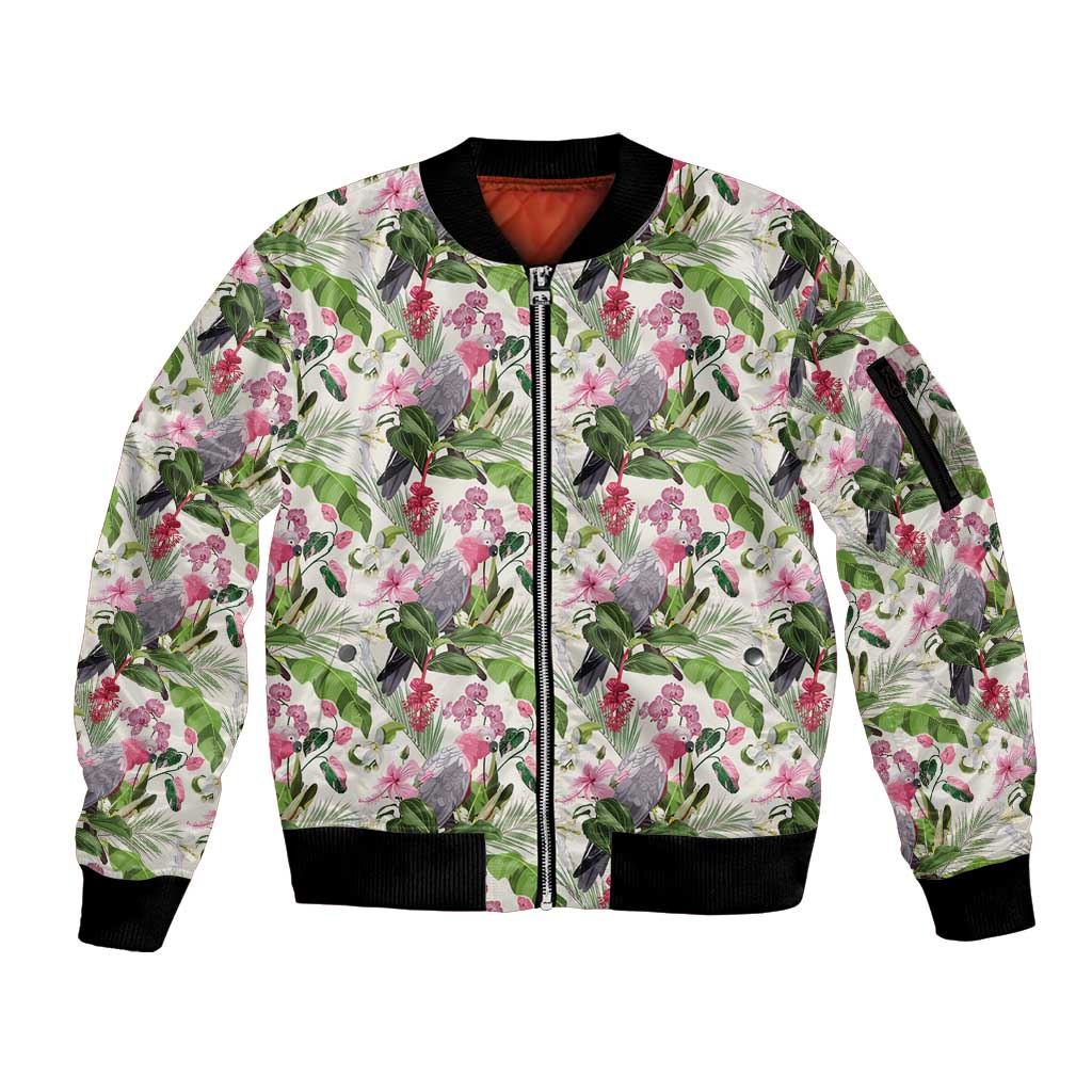 Aussie Pink Cockatoo Flowers Seamless Pattern Sleeve Zip Bomber Jacket - Aussie Hoodie