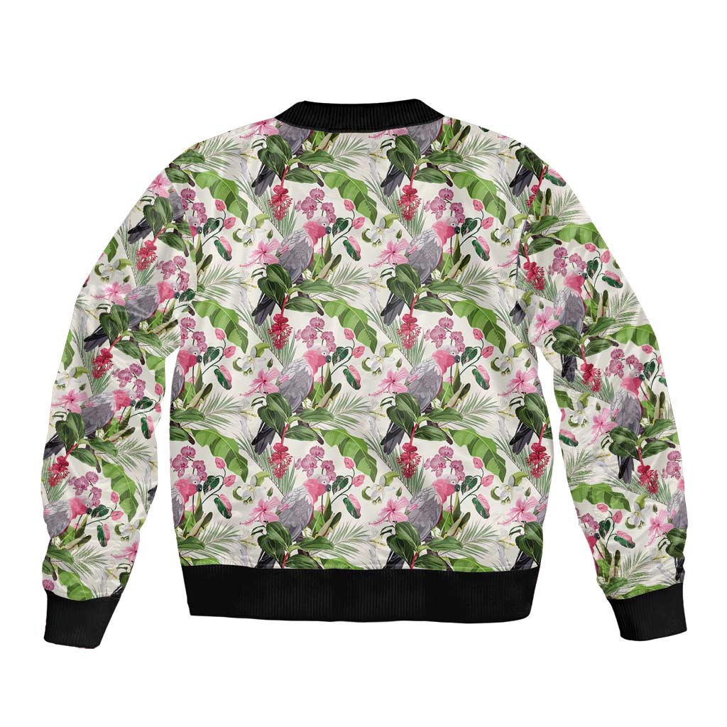Aussie Pink Cockatoo Flowers Seamless Pattern Sleeve Zip Bomber Jacket - Aussie Hoodie