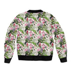 Aussie Pink Cockatoo Flowers Seamless Pattern Sleeve Zip Bomber Jacket - Aussie Hoodie