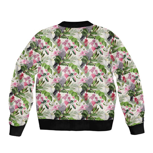 Aussie Pink Cockatoo Flowers Seamless Pattern Sleeve Zip Bomber Jacket - Aussie Hoodie