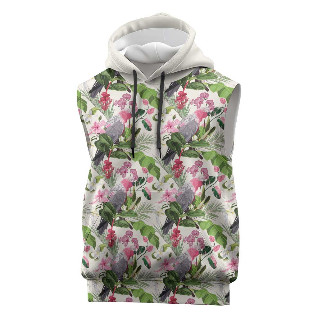 Aussie Pink Cockatoo Flowers Seamless Pattern Sleeveless Hoodie - Aussie Hoodie