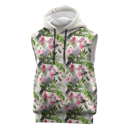 Aussie Pink Cockatoo Flowers Seamless Pattern Sleeveless Hoodie - Aussie Hoodie