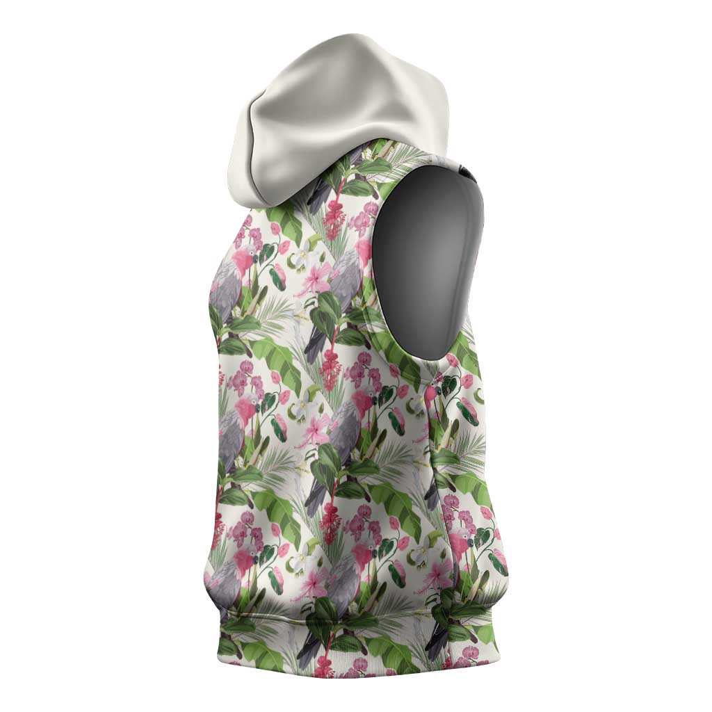 Aussie Pink Cockatoo Flowers Seamless Pattern Sleeveless Hoodie - Aussie Hoodie