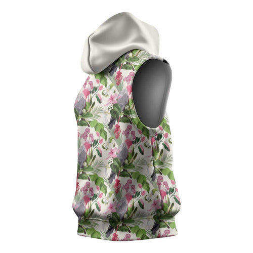 Aussie Pink Cockatoo Flowers Seamless Pattern Sleeveless Hoodie - Aussie Hoodie