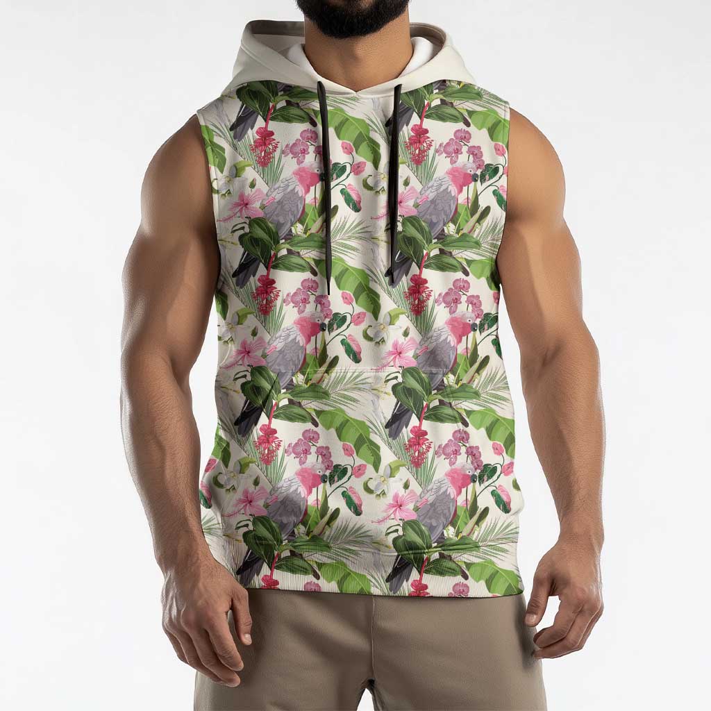 Aussie Pink Cockatoo Flowers Seamless Pattern Sleeveless Hoodie - Aussie Hoodie