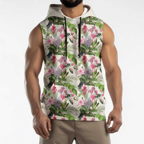 Aussie Pink Cockatoo Flowers Seamless Pattern Sleeveless Hoodie - Aussie Hoodie