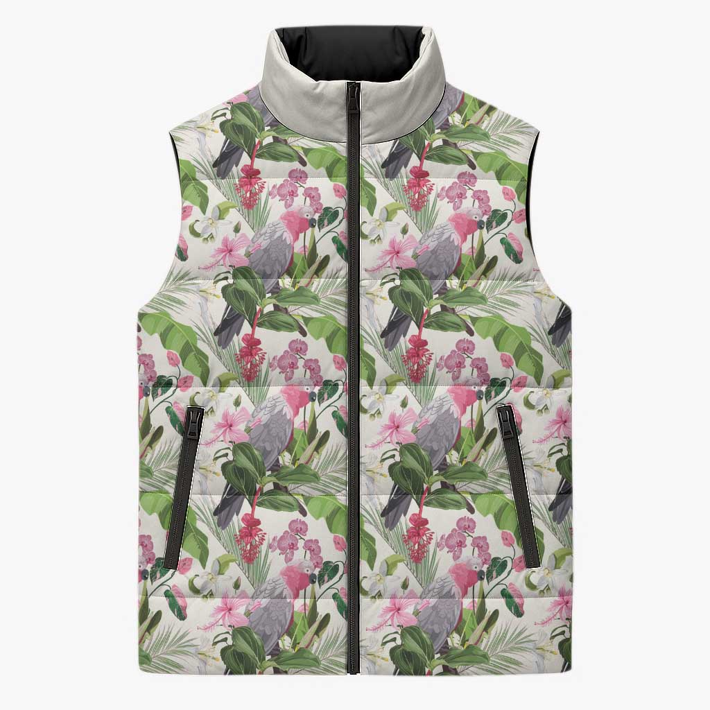 Aussie Pink Cockatoo Flowers Seamless Pattern Sleeveless Puffer Jacket - Aussie Hoodie