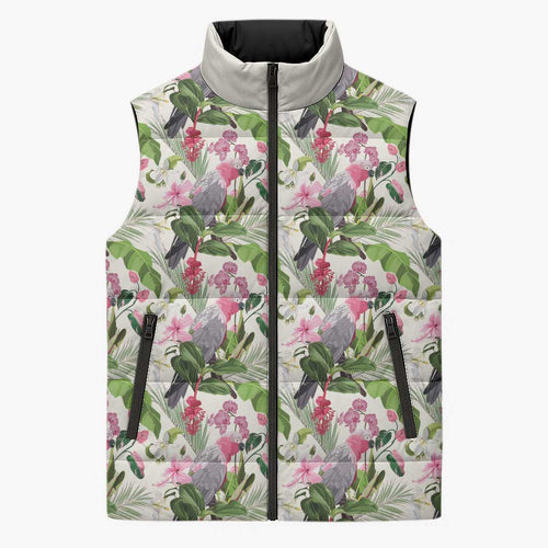 Aussie Pink Cockatoo Flowers Seamless Pattern Sleeveless Puffer Jacket - Aussie Hoodie