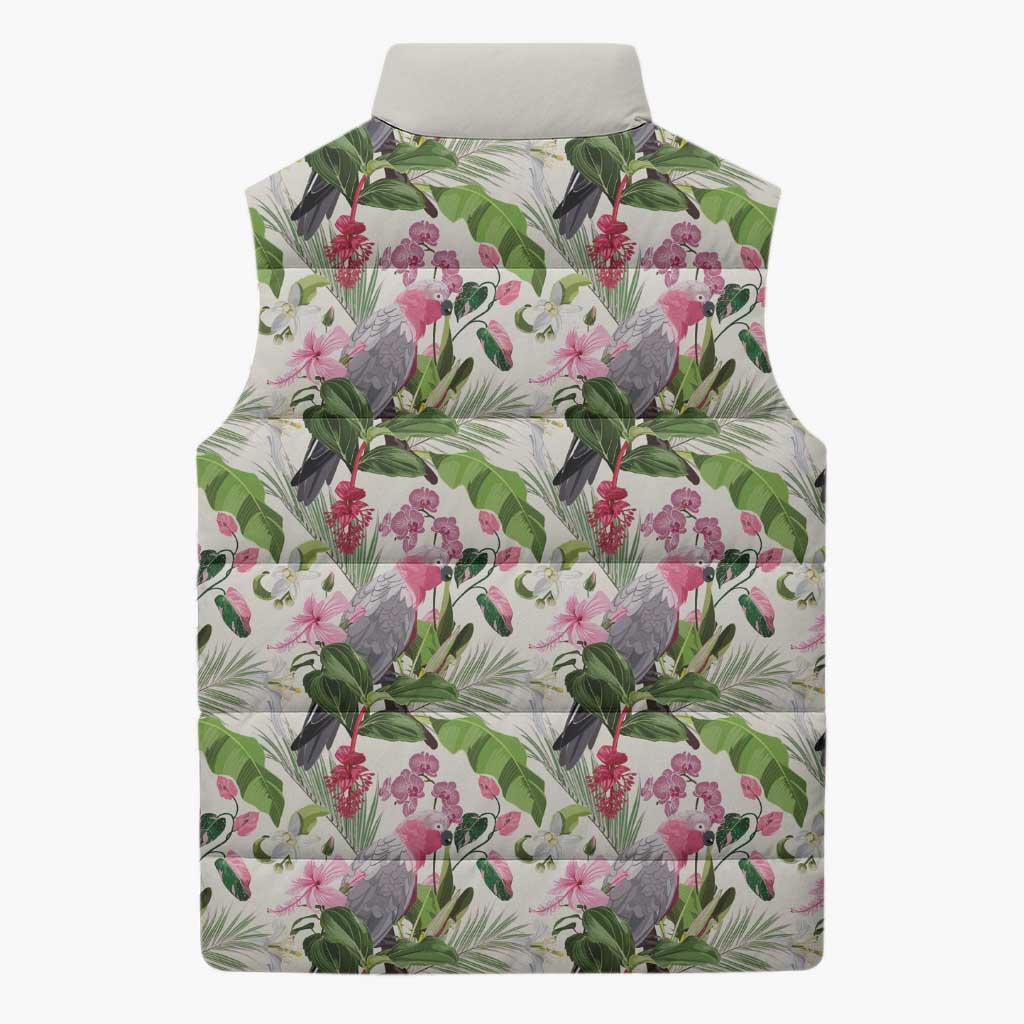 Aussie Pink Cockatoo Flowers Seamless Pattern Sleeveless Puffer Jacket - Aussie Hoodie