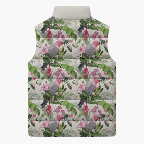 Aussie Pink Cockatoo Flowers Seamless Pattern Sleeveless Puffer Jacket - Aussie Hoodie