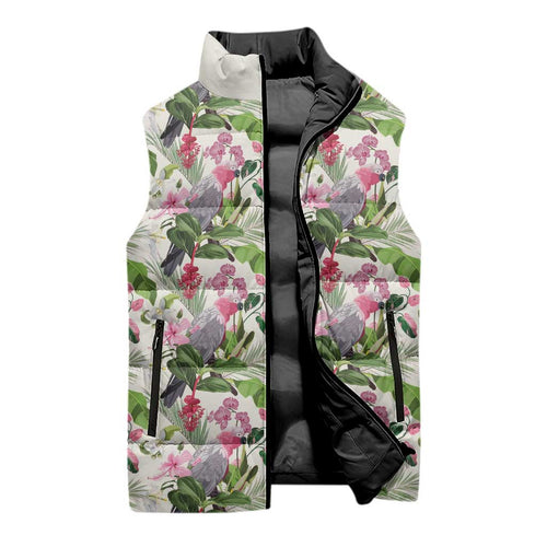 Aussie Pink Cockatoo Flowers Seamless Pattern Sleeveless Puffer Jacket - Aussie Hoodie