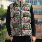 Aussie Pink Cockatoo Flowers Seamless Pattern Sleeveless Puffer Jacket - Aussie Hoodie