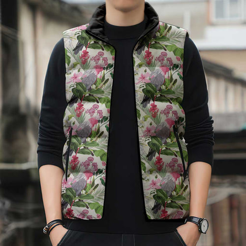 Aussie Pink Cockatoo Flowers Seamless Pattern Sleeveless Puffer Jacket - Aussie Hoodie