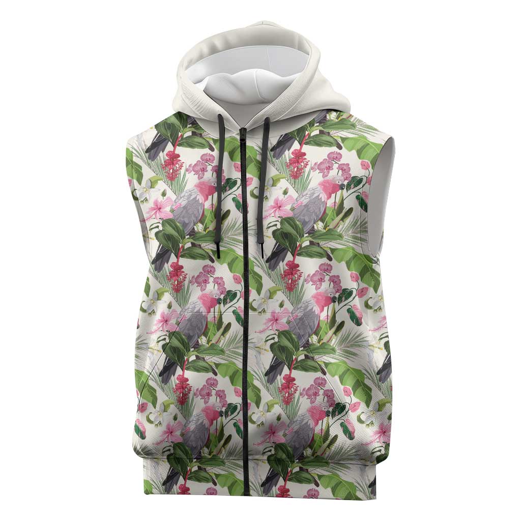Aussie Pink Cockatoo Flowers Seamless Pattern Sleeveless Zip Hoodie - Aussie Hoodie