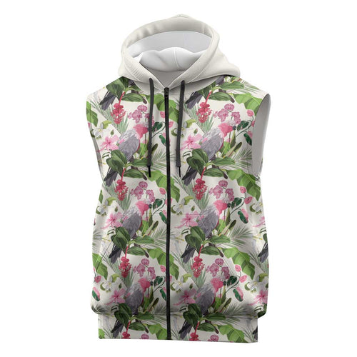 Aussie Pink Cockatoo Flowers Seamless Pattern Sleeveless Zip Hoodie - Aussie Hoodie