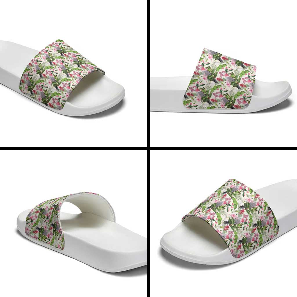 Aussie Pink Cockatoo Flowers Seamless Pattern Slide Sandals - Aussie Hoodie