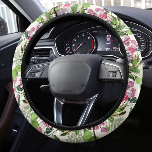 Aussie Pink Cockatoo Flowers Seamless Pattern Steering Wheel Cover - Aussie Hoodie