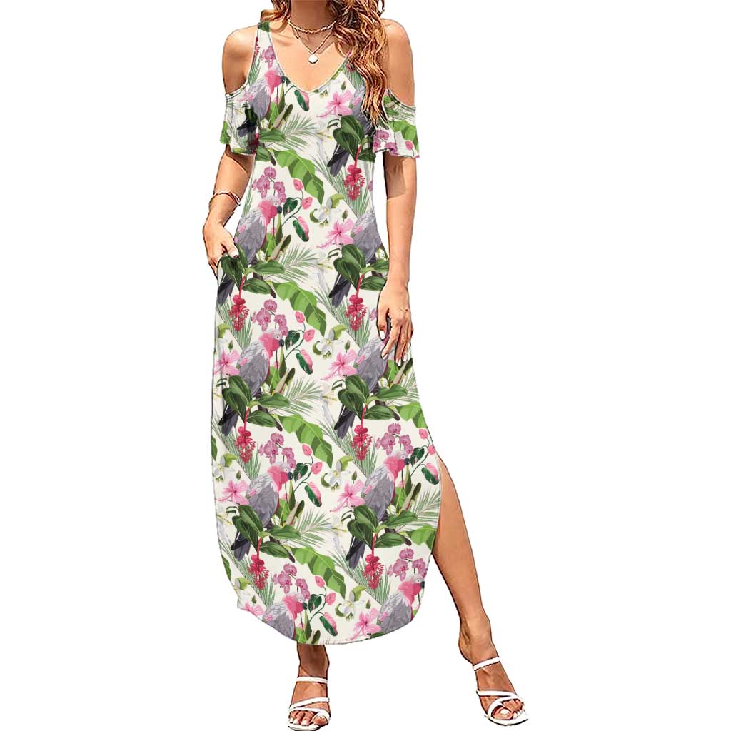 Aussie Pink Cockatoo Flowers Seamless Pattern Summer Maxi Dress - Aussie Hoodie