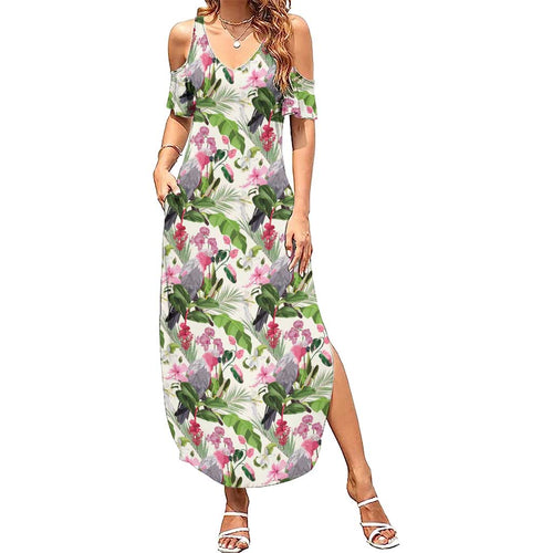 Aussie Pink Cockatoo Flowers Seamless Pattern Summer Maxi Dress - Aussie Hoodie