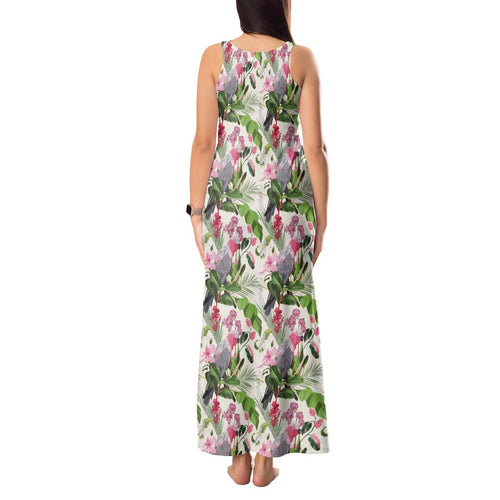 Aussie Pink Cockatoo Flowers Seamless Pattern Tank Maxi Dress - Aussie Hoodie