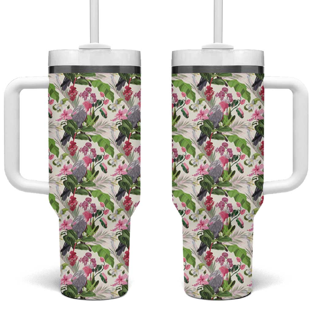 Aussie Pink Cockatoo Flowers Seamless Pattern Tumbler With Handle - Aussie Hoodie