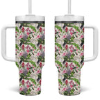 Aussie Pink Cockatoo Flowers Seamless Pattern Tumbler With Handle - Aussie Hoodie