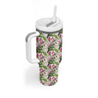 Aussie Pink Cockatoo Flowers Seamless Pattern Tumbler With Handle - Aussie Hoodie