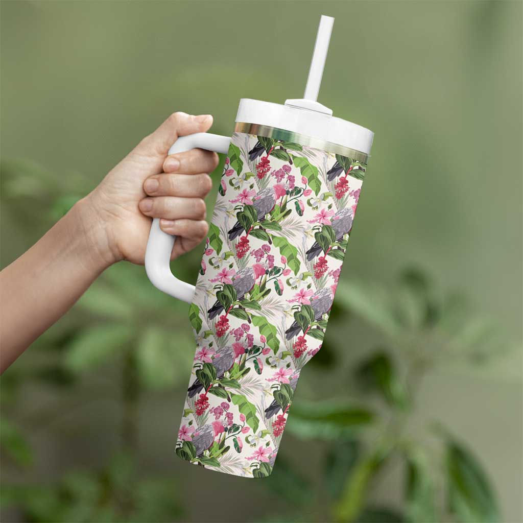 Aussie Pink Cockatoo Flowers Seamless Pattern Tumbler With Handle - Aussie Hoodie