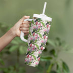 Aussie Pink Cockatoo Flowers Seamless Pattern Tumbler With Handle - Aussie Hoodie
