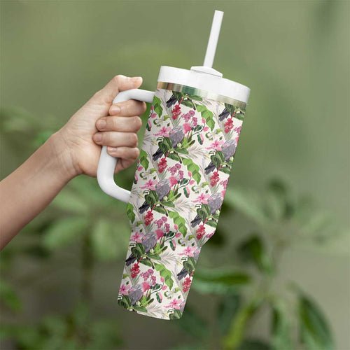 Aussie Pink Cockatoo Flowers Seamless Pattern Tumbler With Handle - Aussie Hoodie