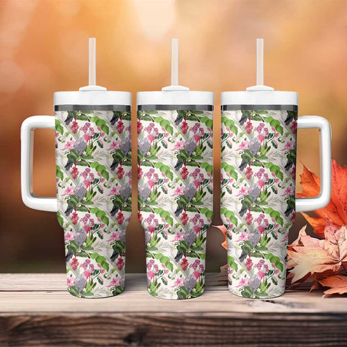 Aussie Pink Cockatoo Flowers Seamless Pattern Tumbler With Handle - Aussie Hoodie