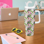 Aussie Pink Cockatoo Flowers Seamless Pattern Tumbler With Handle - Aussie Hoodie